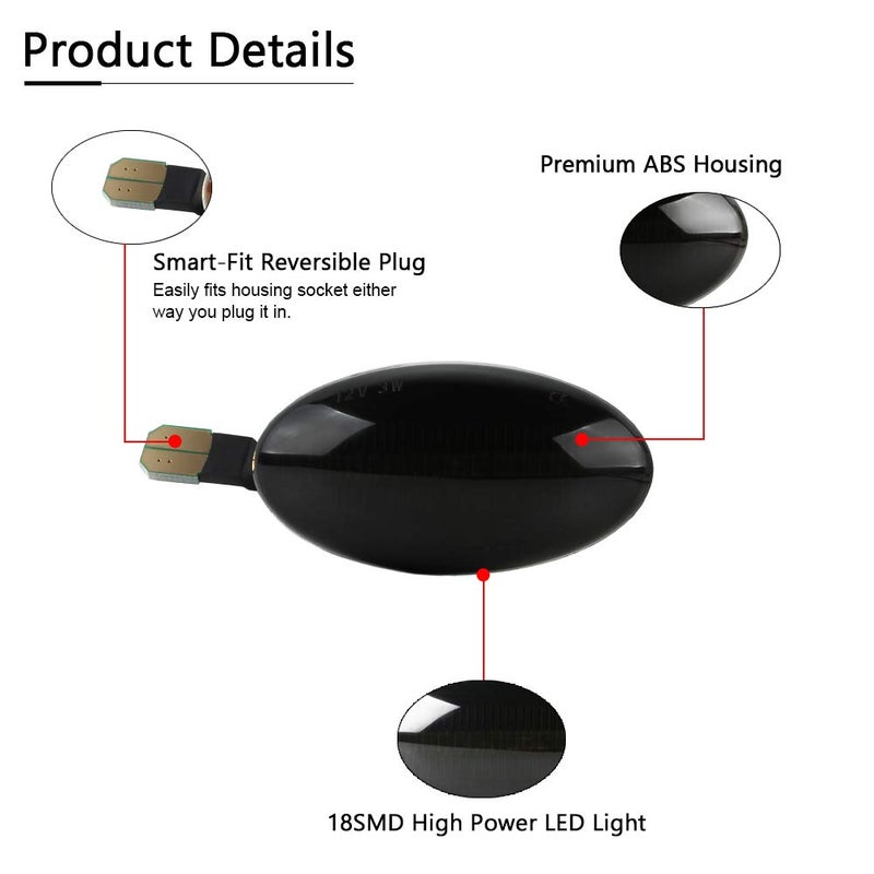 Gempro LED Side Marker Turn Signal Light Lamp Assembly for 2002-2006 MINI Cooper R50 R52 R53, Smoke Lens - Image 5